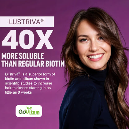 Hair Growth Accelerator Soft Chews, GoVitam® Hair Growth Vitamins for Women and Men with Clinically Studied Lustriva and Biotin, Promotes Thicker, Fuller, Stronger Hair, Mixed Berry, 60 Soft Chews