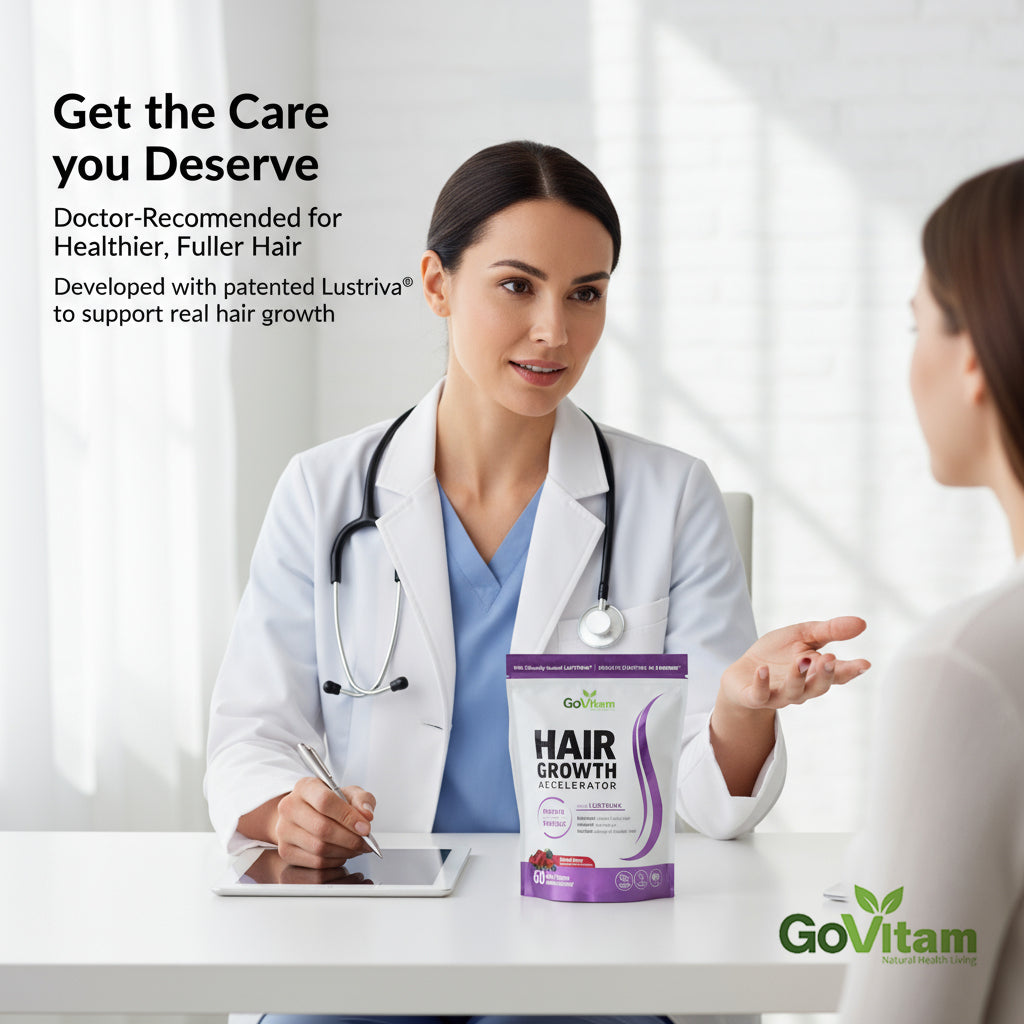 Hair Growth Accelerator Soft Chews, GoVitam® Hair Growth Vitamins for Women and Men with Clinically Studied Lustriva and Biotin, Promotes Thicker, Fuller, Stronger Hair, Mixed Berry, 60 Soft Chews