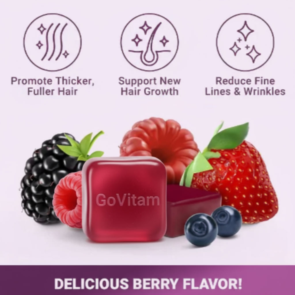 Hair Growth Accelerator Soft Chews, GoVitam® Hair Growth Vitamins for Women and Men with Clinically Studied Lustriva and Biotin, Promotes Thicker, Fuller, Stronger Hair, Mixed Berry, 60 Soft Chews